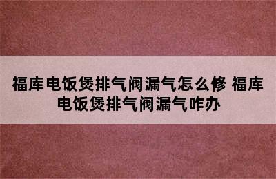 福库电饭煲排气阀漏气怎么修 福库电饭煲排气阀漏气咋办